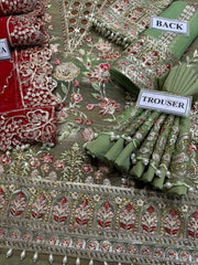 - Fabric: - Shirt & Dupatta: Organza - Trouser: Malai Crape