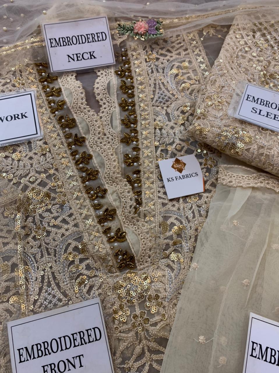 MARIA.B SEMI STITCHED Shirt: Semi Stitched Organza - Dupatta: Organza - Trouser: Net